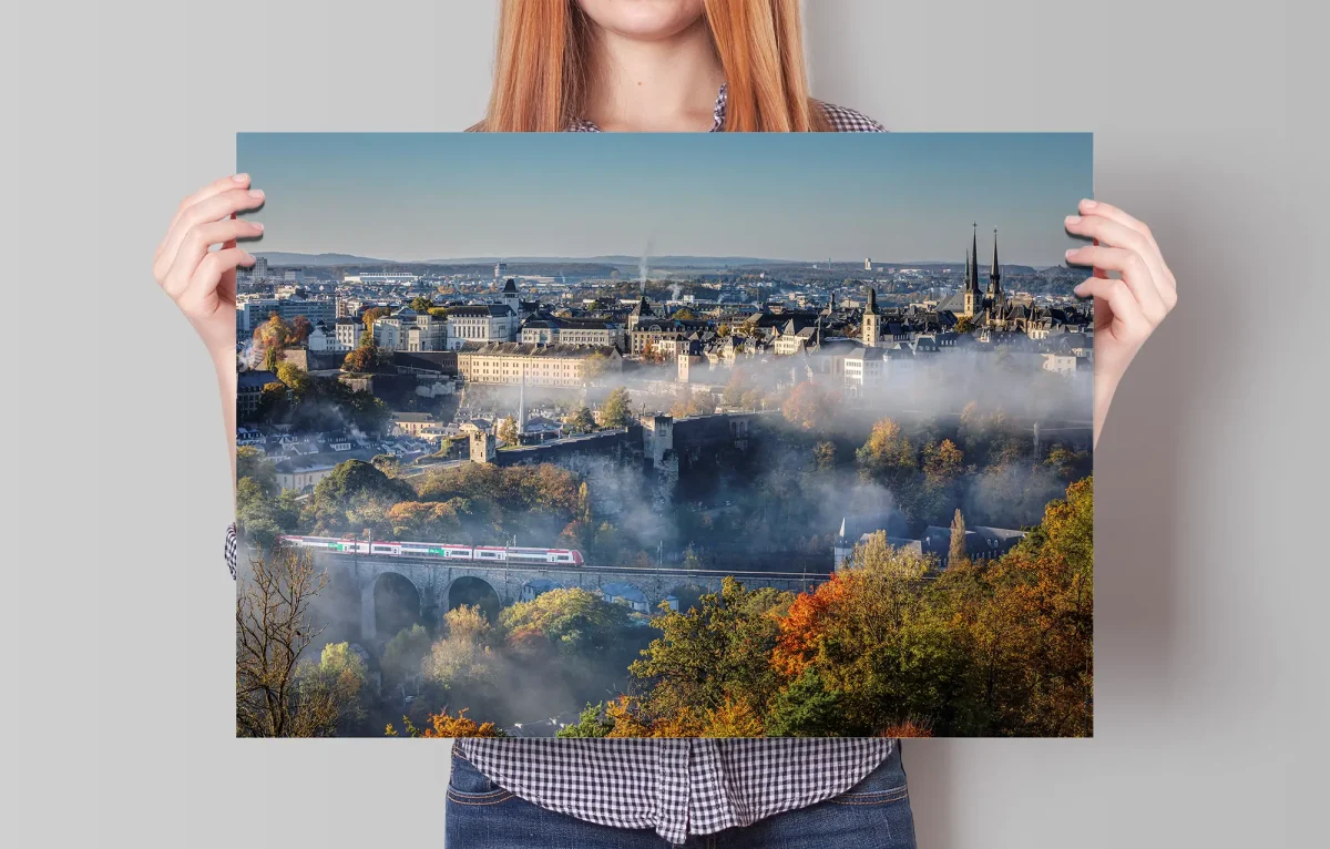 Luxembourg-city-aerial-foggy-cityscape-poster