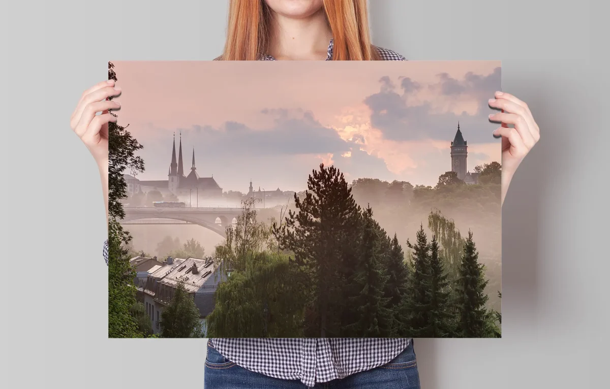 Luxembourg iconic landmarks at sunrise poster