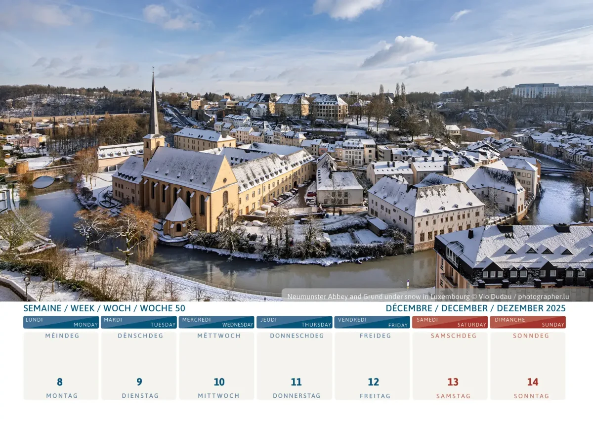 Luxembourg Calendar 2025 - winter snow city Luxembourg Calendar 2025 - winter snow in the city